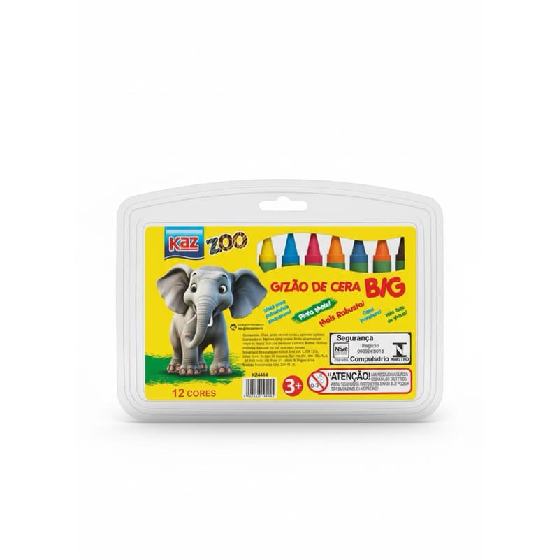 Giz de Cera BIG 12 Cores com capa Kaz Zoo Não suja as mãos