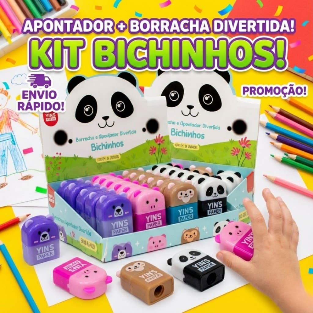Apontador Com Borracha Escolar Fofo com Depósito 2 em 1 Apontador e Borracha Divertido Bichinhos