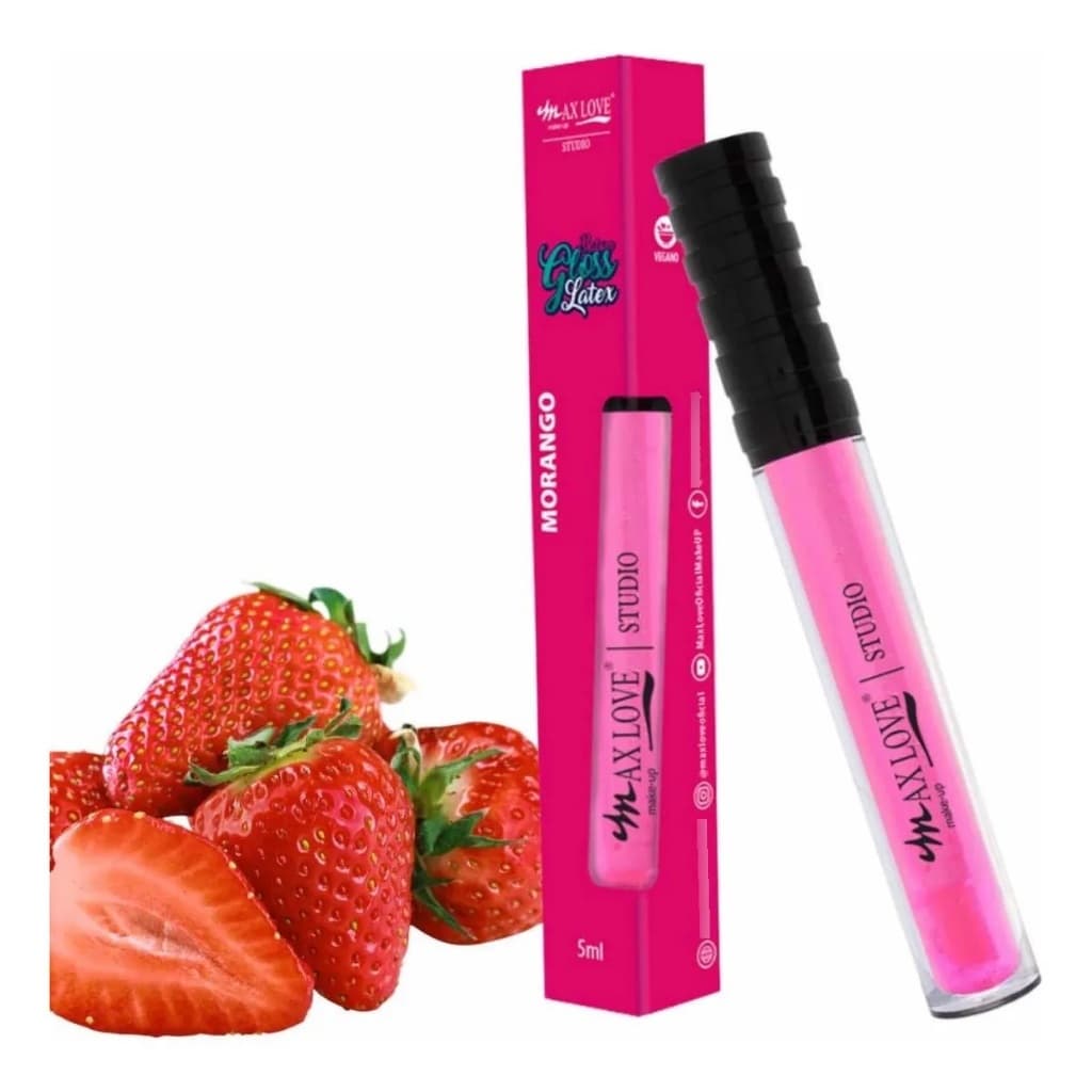 🍓 Gloss Labial Látex Morango Max Love – Brilho Intenso e Hidratação translúcido