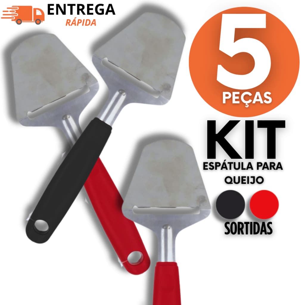 Conjunto 05 Peças - Cortador Fatiador Espátula De Queijo, Mussarela, Bolo em Aço Inox Premium Variáveis
