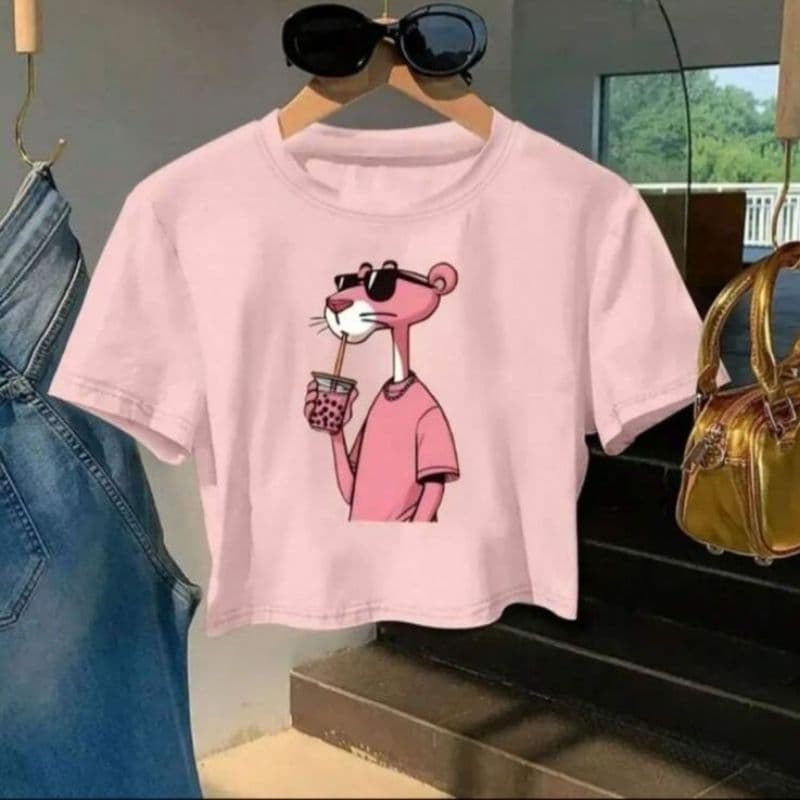 Cropped Camiseta Gola Redonda Blusa da Pantera Lançamento 100% Algodão