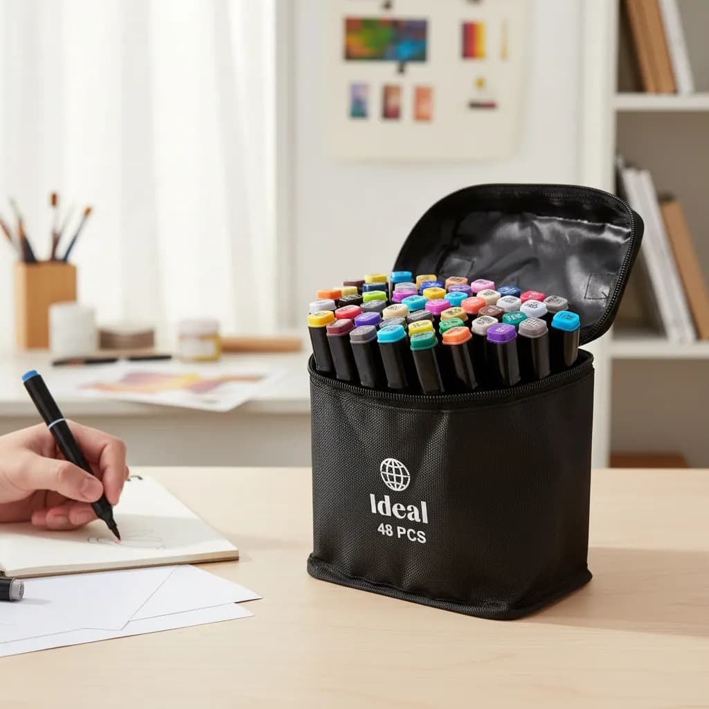 Kit Estojo Canetas Colorir Ponta Dupla Canetinha Hidrográfica Marcador de Pintar Escolar 48 cores