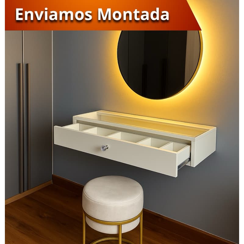 Penteadeira De Vidro 90CM MDF Camarim Maquiagem Premium