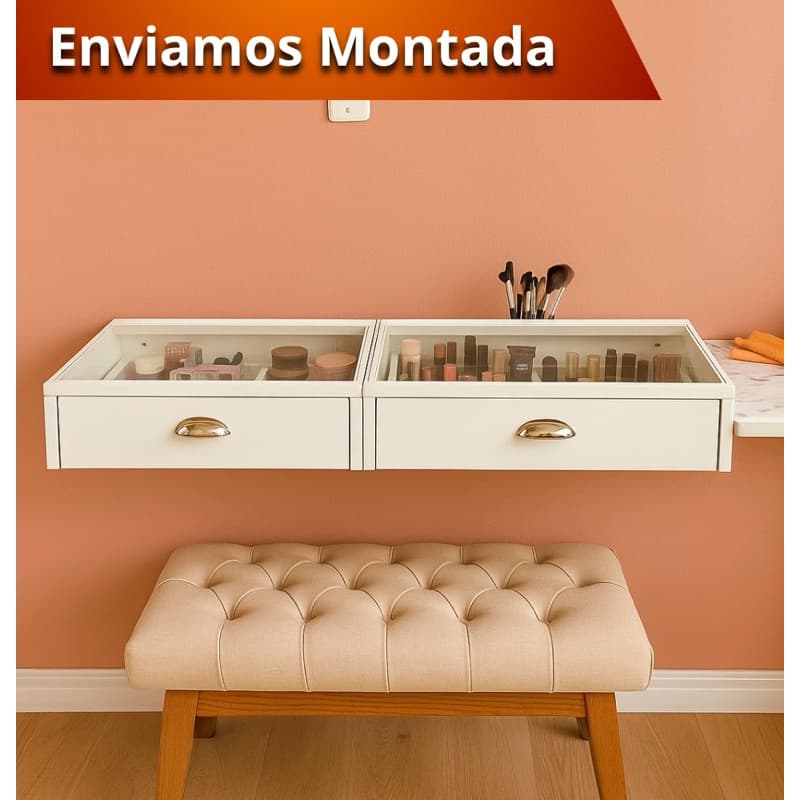 Penteadeira de Vidro 120cm C/Divisorias Camarim Maquiagem Organizadora