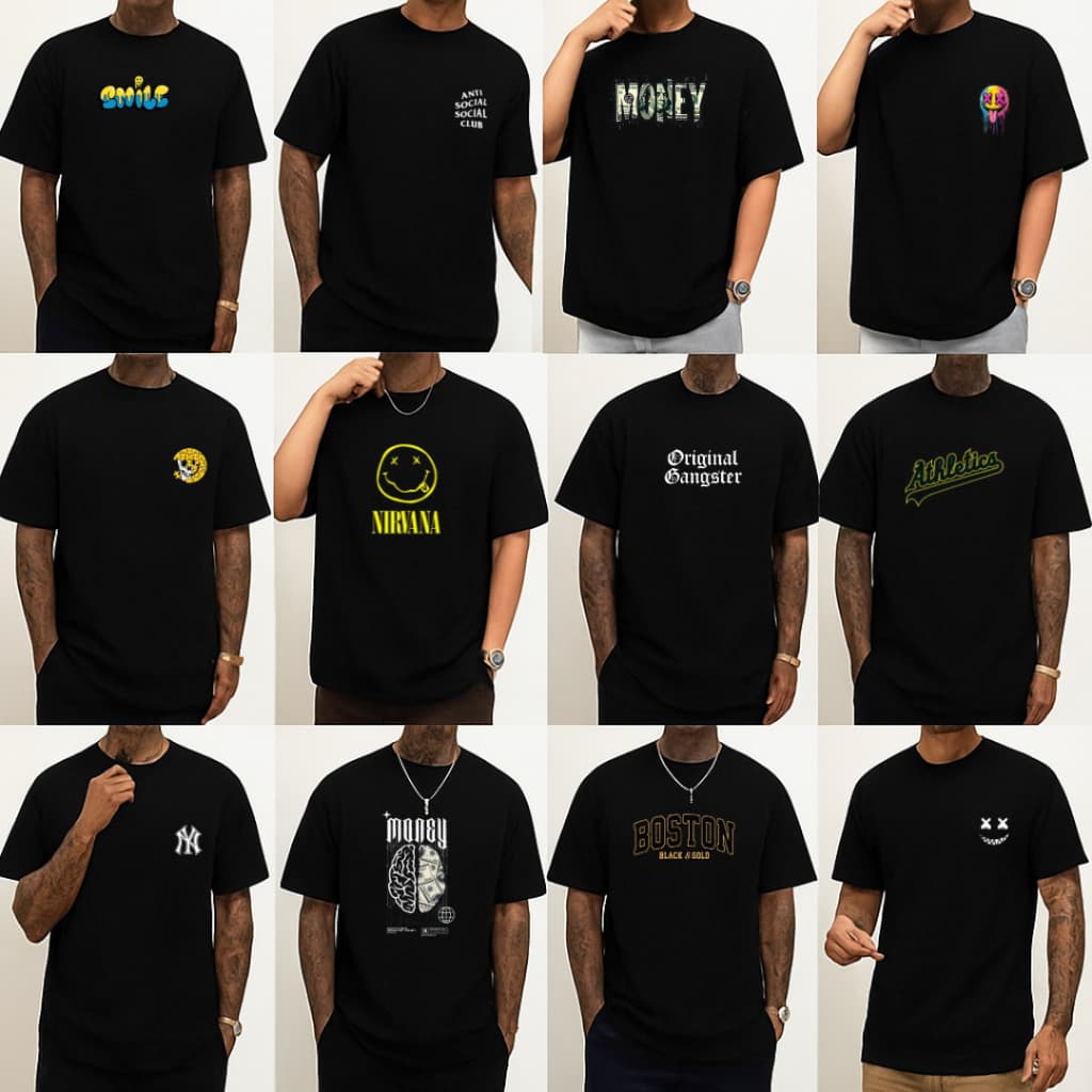 Kit 10 Camiseta Masculina Camisa Streetwear Slim PRETA Sortidas 100% Algodão 30.1 Blusa oversized