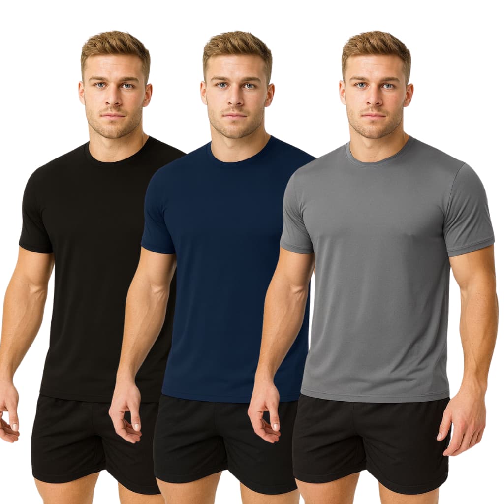 Kit 3 Camisetas Poliéster DryFit Masculina Lisa Academia Corrida Casual Esportes Confortável