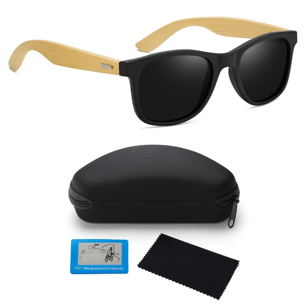 Óculos De Sol Quadrado Madeira Proteção UV400 Polarizado Masculino Feminino Preto Dirigir Verão CC64