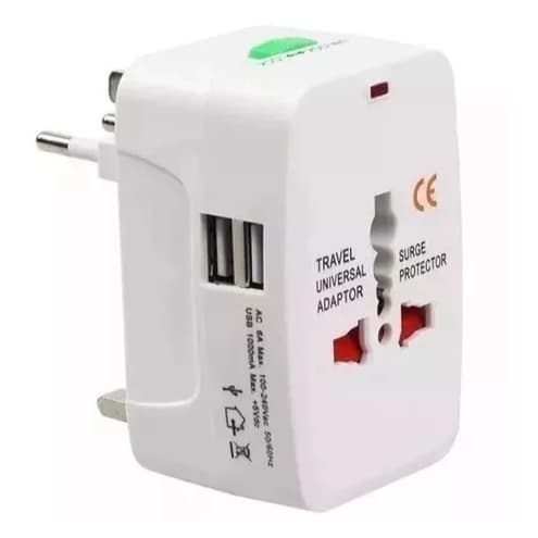 Adaptador Tomada Universal Internacional Viagem + 150 Países com 2 entradas USB