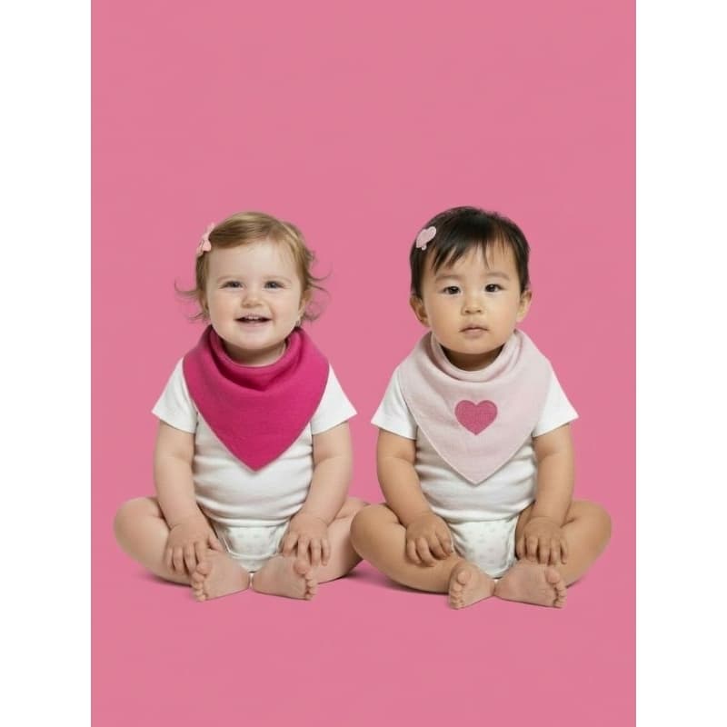 kit 2 Babador Bandana Bordado Coração Pink