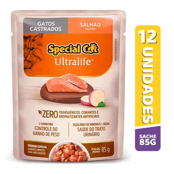 Sachê Special Cat Ultralife castrados sabor Salmão 85 g - kit com 12 unidades