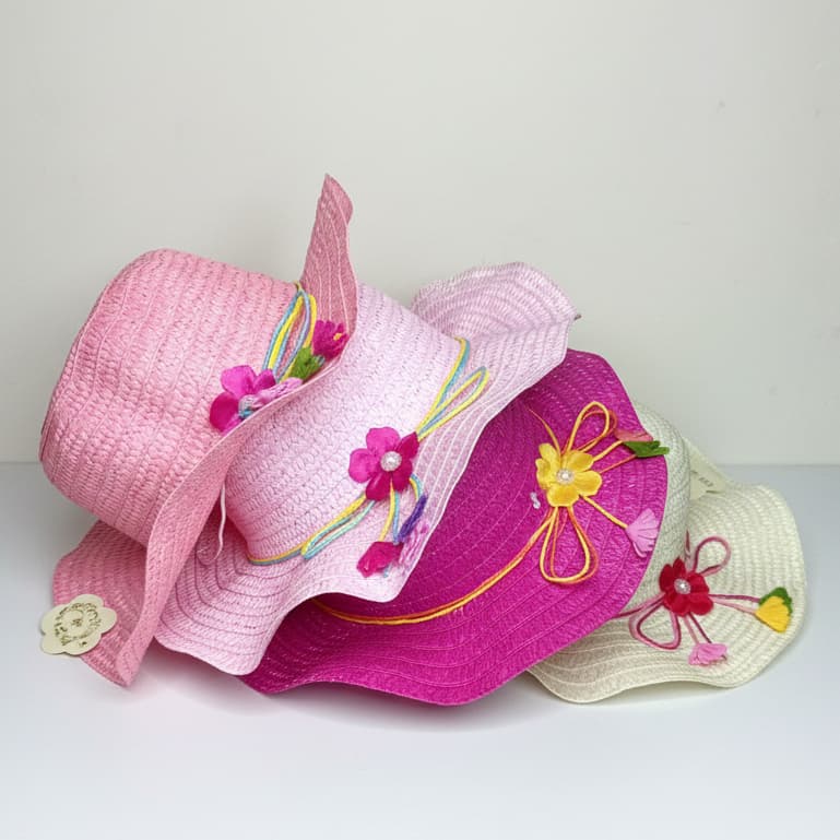 Chapéu Infantil Feminino  Moda Praia Verão Palha Sintética Com Cordão  Chapéu colorido