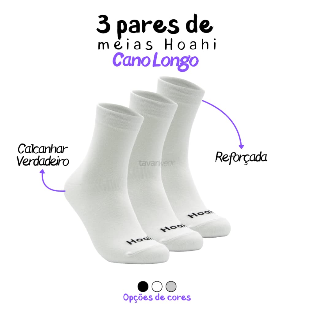 Kit 3 Pares de Meias Cano Longo Lisa Hoahi