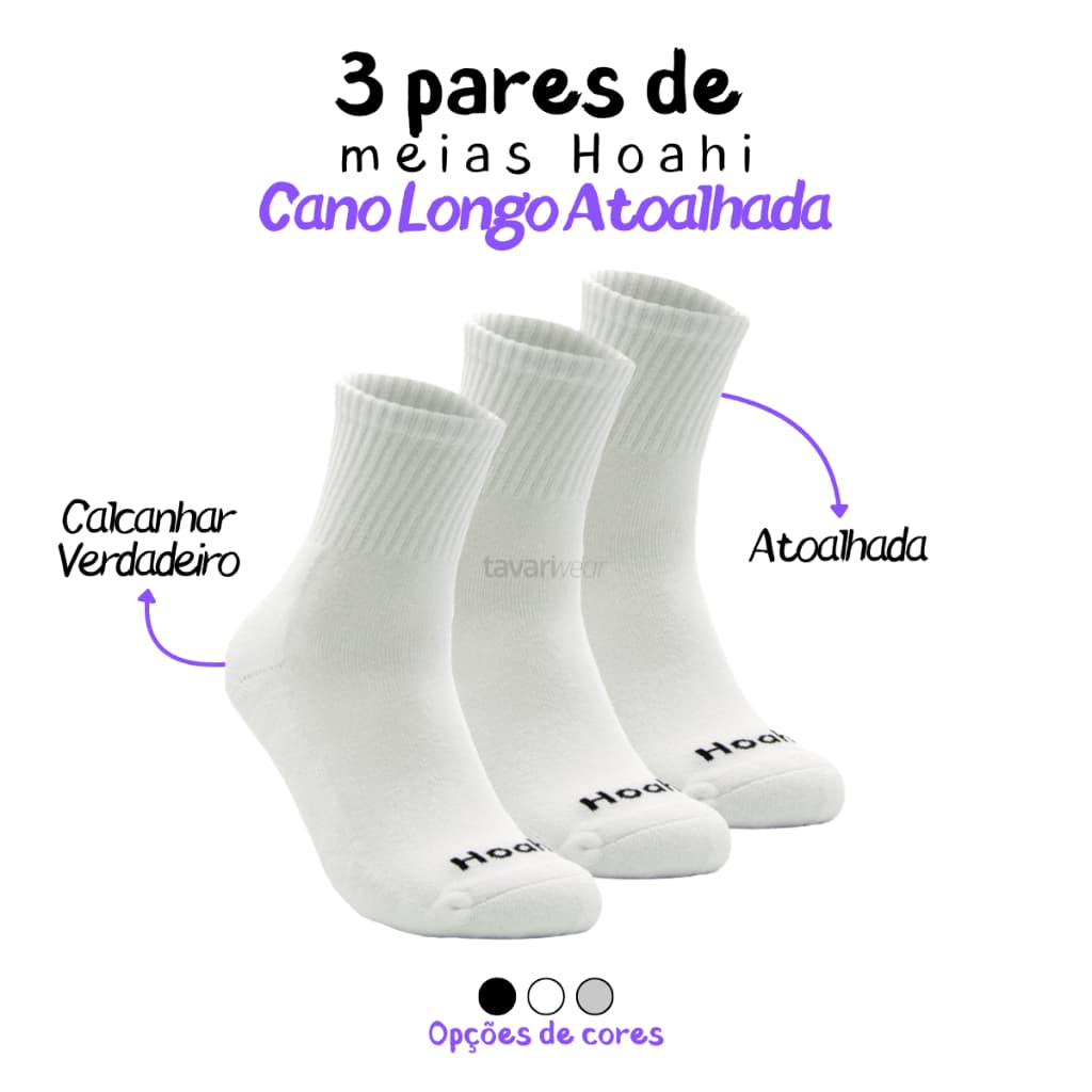 Kit 3 Pares de Meias Cano Longo Atoalhada Hoahi