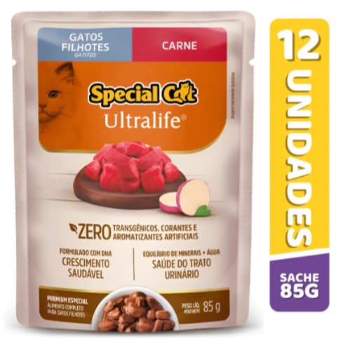 Sachê Special Cat Ultralife Filhotes Sabor Carne 85 g - kit com 12 unidades