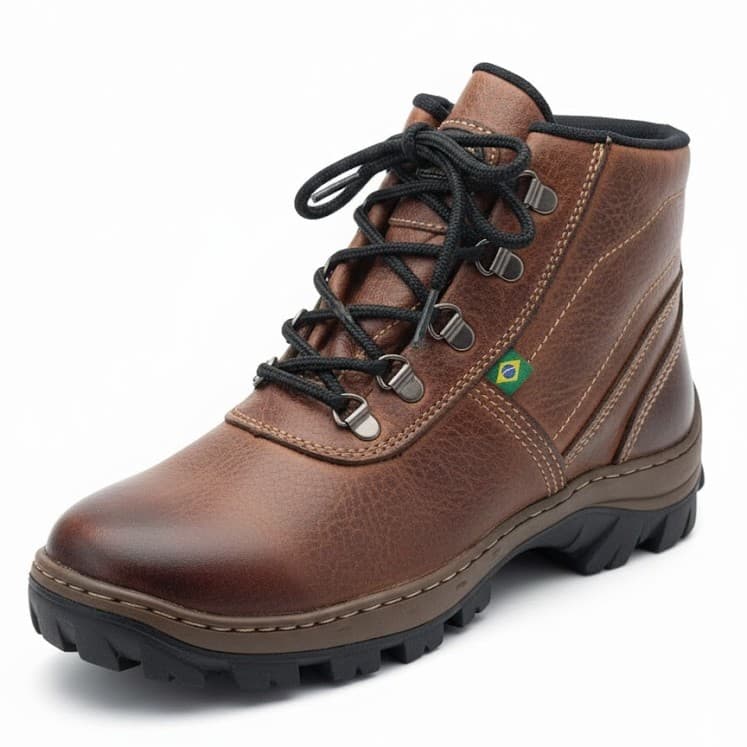 Bota P/Trabalho com CA Couro Legítimo Coturno Pinhão Caramelo Solado Antiderrapante Botina Reforçado