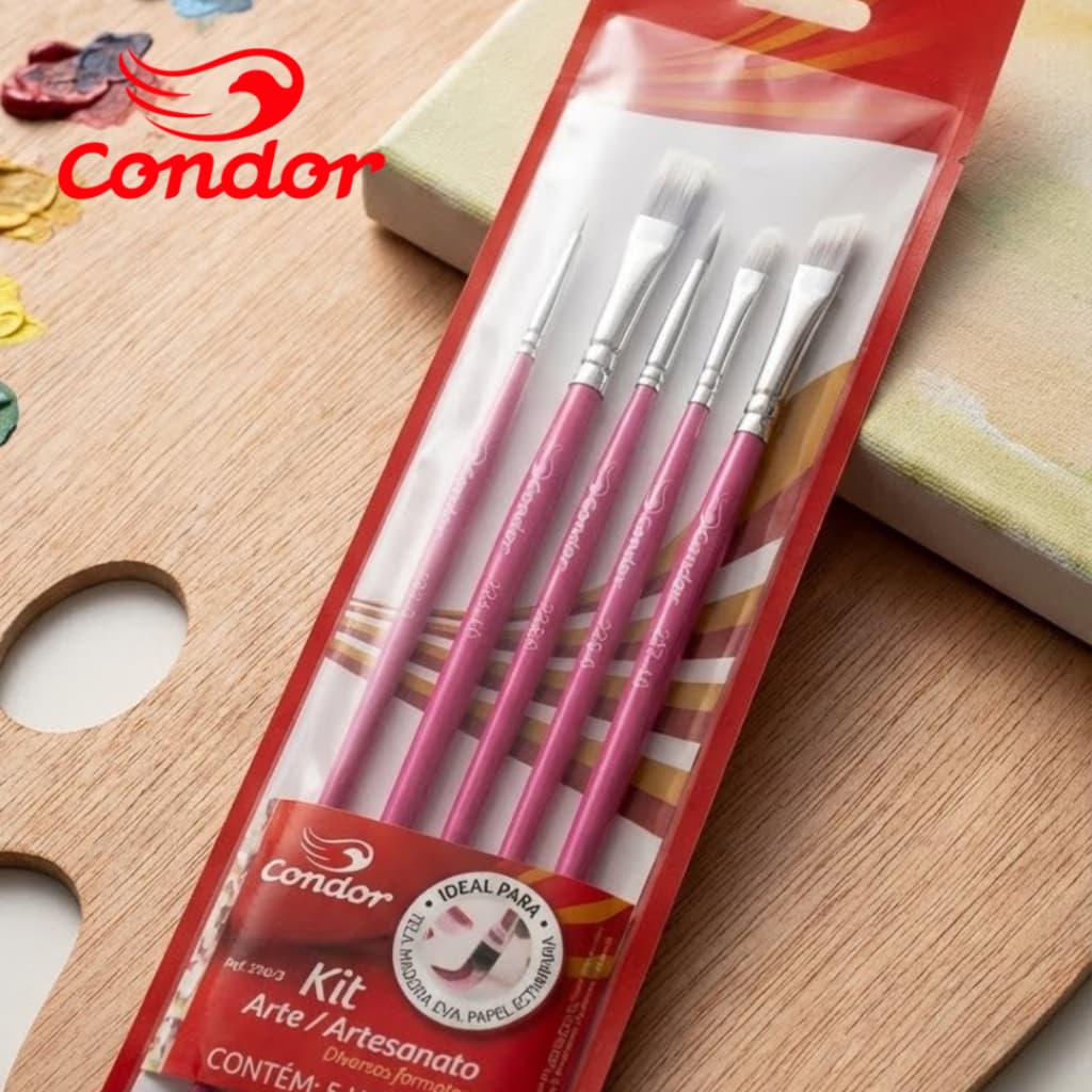 Kit 5 Pincéis Condor 596/5 Artístico Formatos Variados Artesanato E Pintura