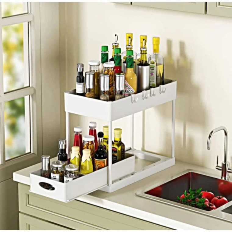 Organizador Multiuso Branco 2 andares – Prático e Versátil para Cozinha, Banheiro e Lavanderia