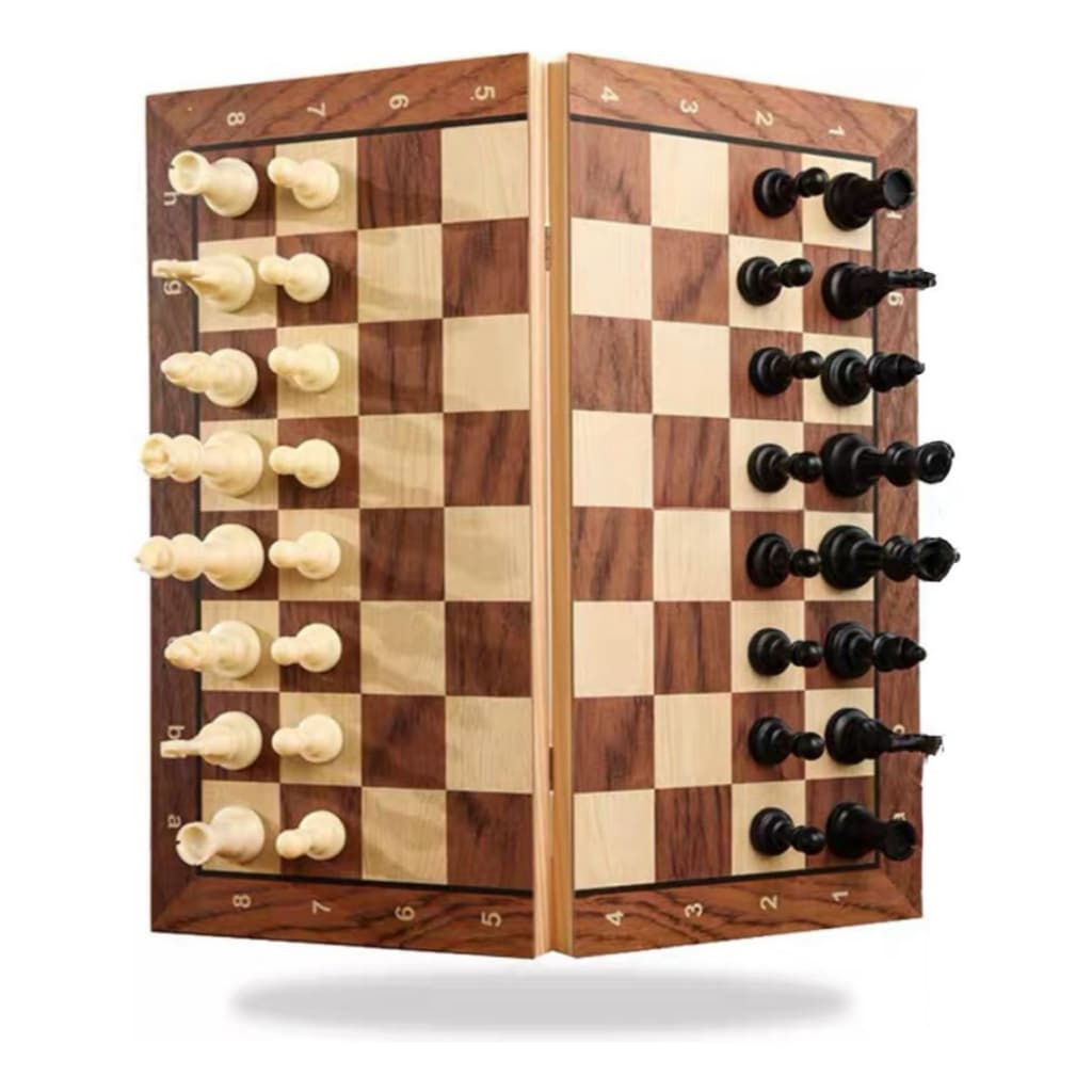 Jogo De Xadrez Magnético Com Damas E Gamão Dobrável 39x39 Cm