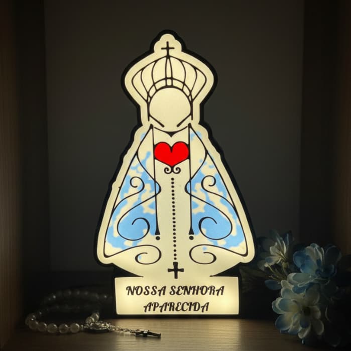 LUMINARIA NOSSA SENHORA APARECIDA 3D PERSONALIZADA COM NOME PARA QUARTO, ESCRITORIO, SALA.