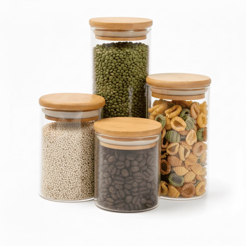 Pote Hermético De Vidro Com Tampa Bambu 440ml 550ml 610ml Redondo
