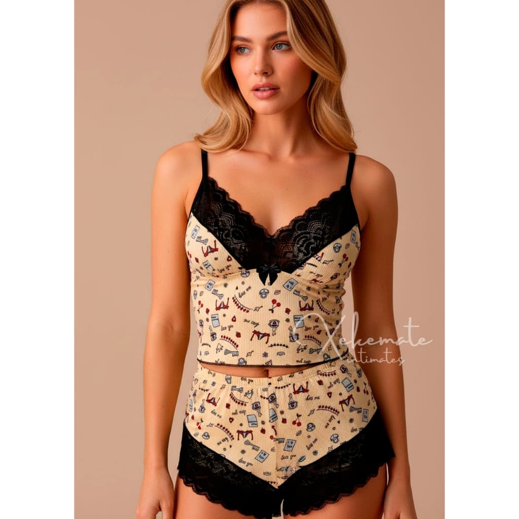 Kit 3 Baby Doll Estampado com Renda Regata e Shortinho Verão Conjunto Feminino