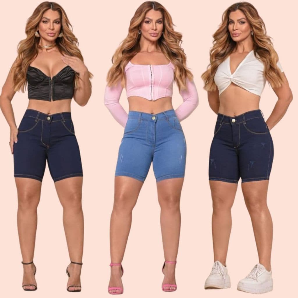 Bermuda Jeans Feminina Meia Coxa Cintura Alta Bermuda Jeans Premium