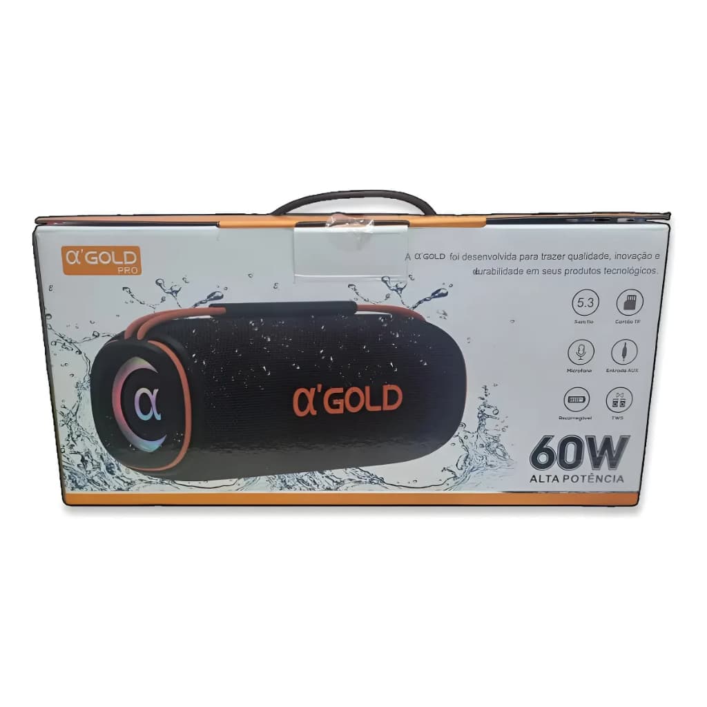 Caixa De Som A'gold Bass Boost Sm-07a 60w Alta Potência Laranja / Cinza 127/220v