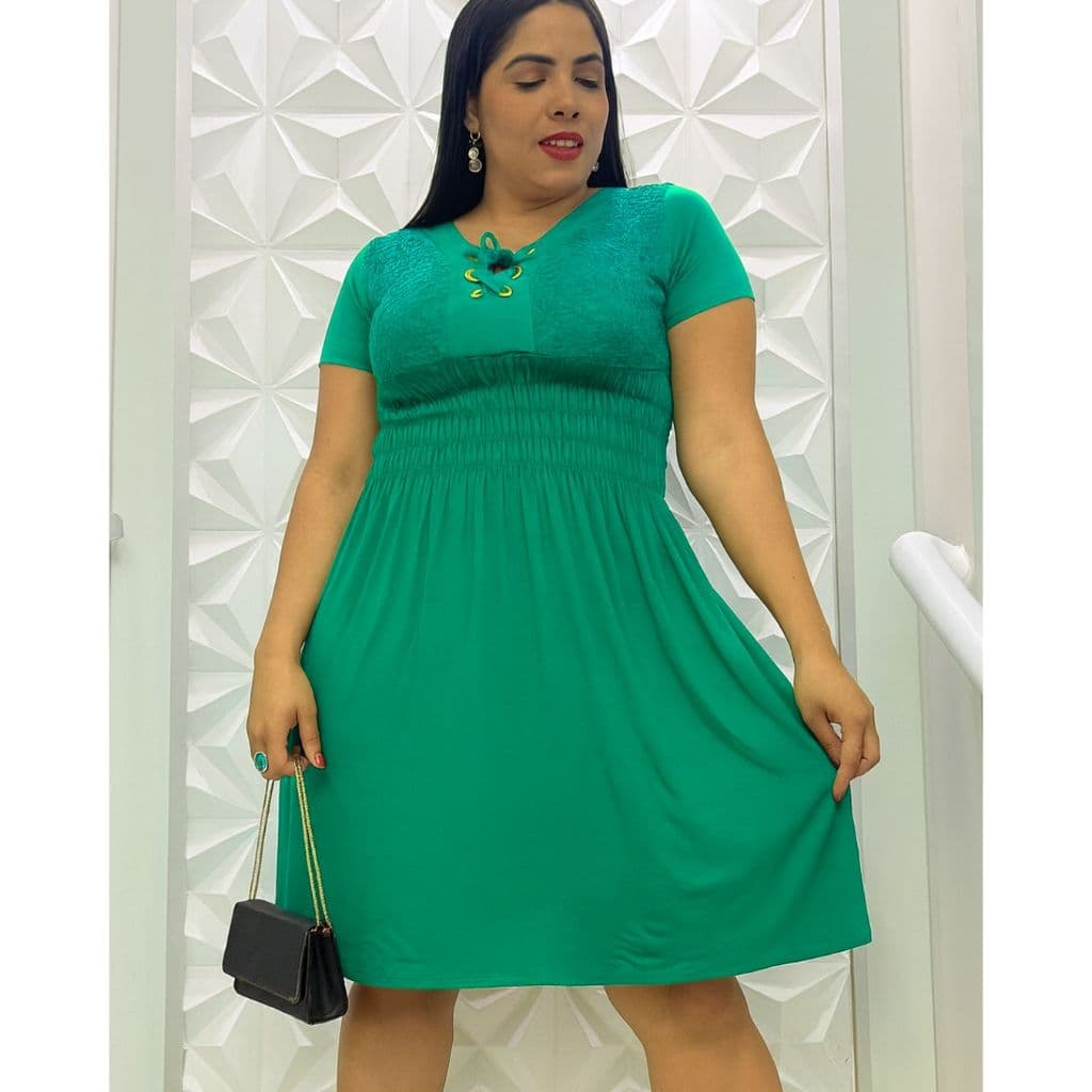 vestido feminino curto renda plus size  manga curta festa
