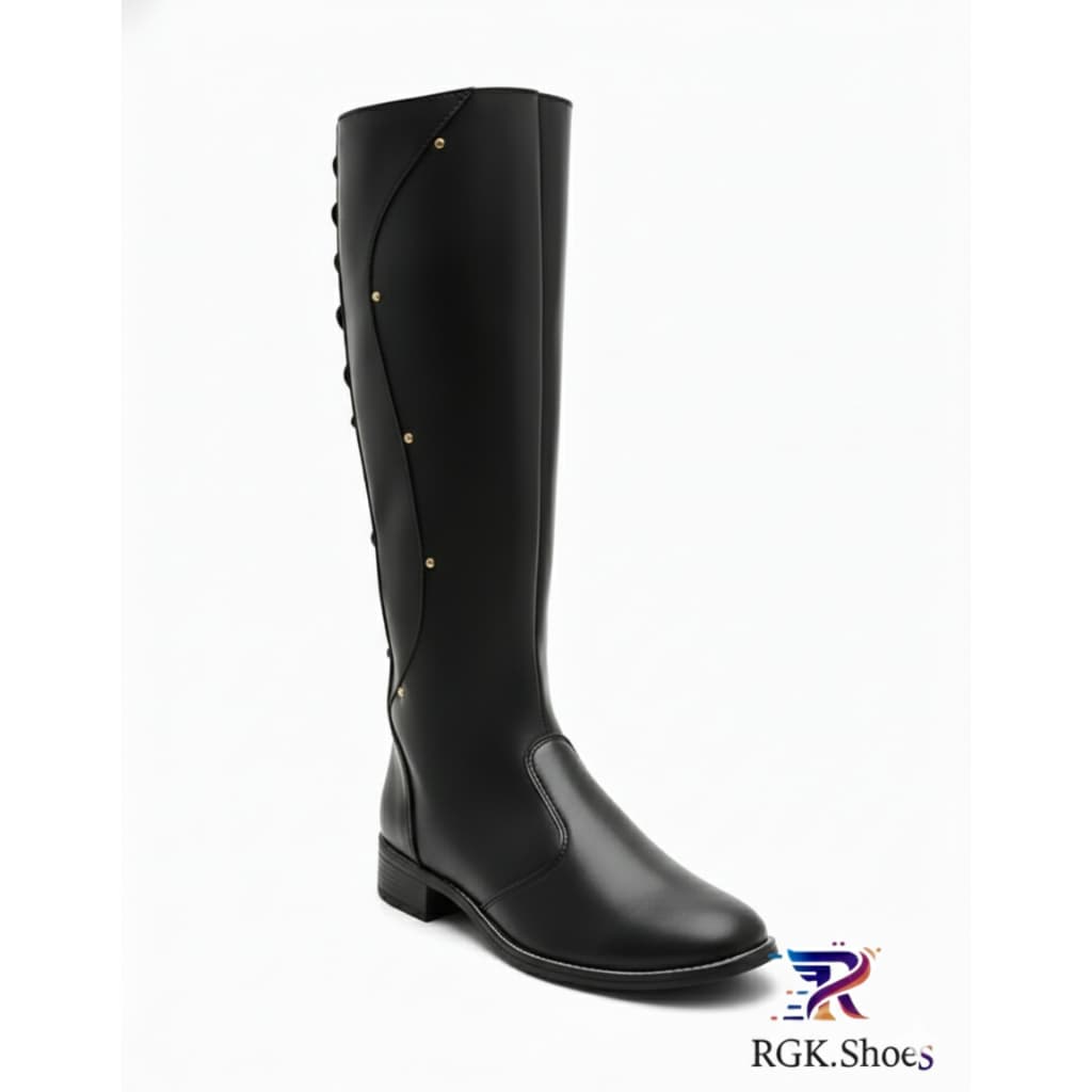 Bota Feminina Cano Longo Montaria RGK Preta Zíper Lateral Salto Baixo Confortável Inverno Elegante Promoção Luxo Oferta