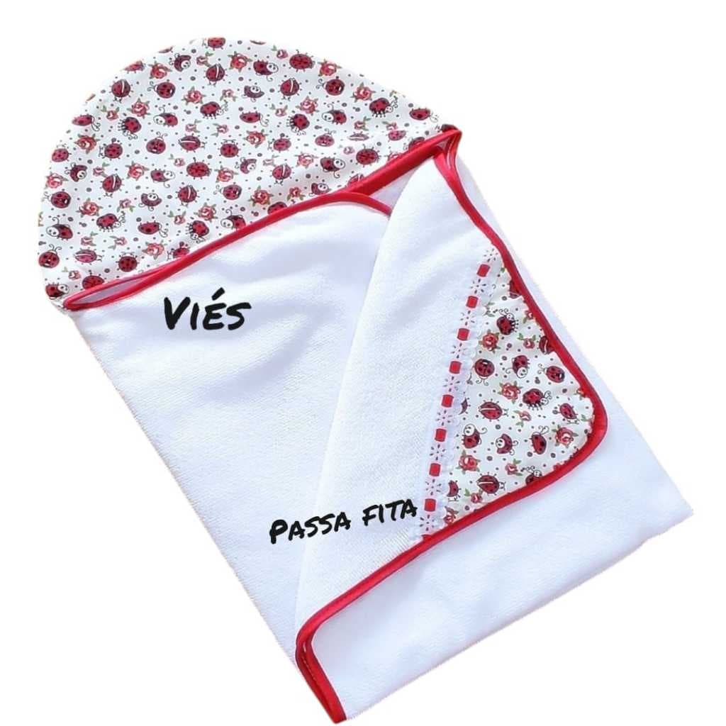 Toalha de Banho Bebe Algoddao Forrada Algodao e Poliester Com Capuz 80cm x 70cm