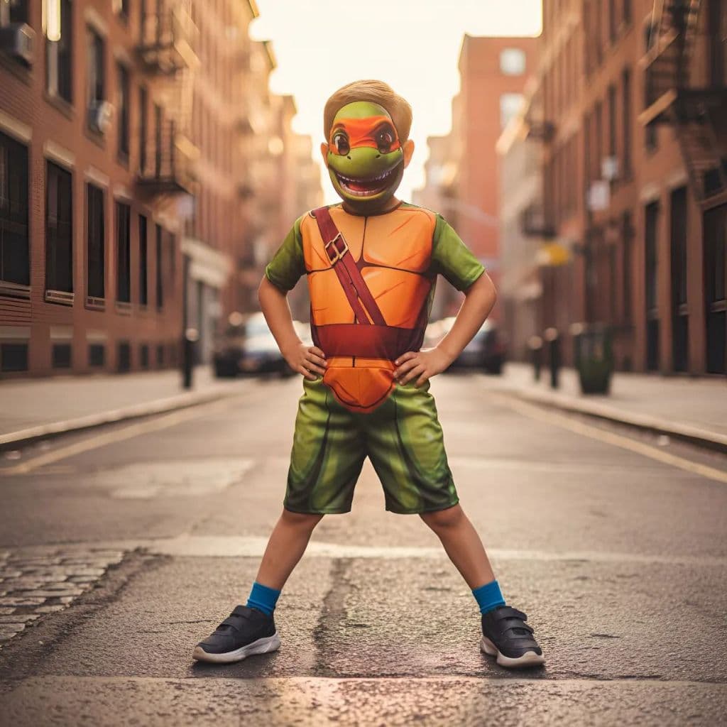 Fantasia Roupa Infantil Tartaruga Ninja Michelangelo Laranja Com Mascara Realista