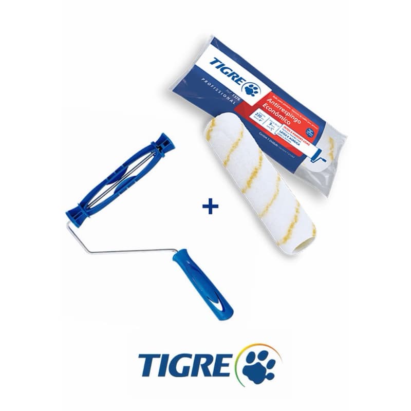 kit Pintura Rolo Antigotas e Suporte do Rolo Tigre