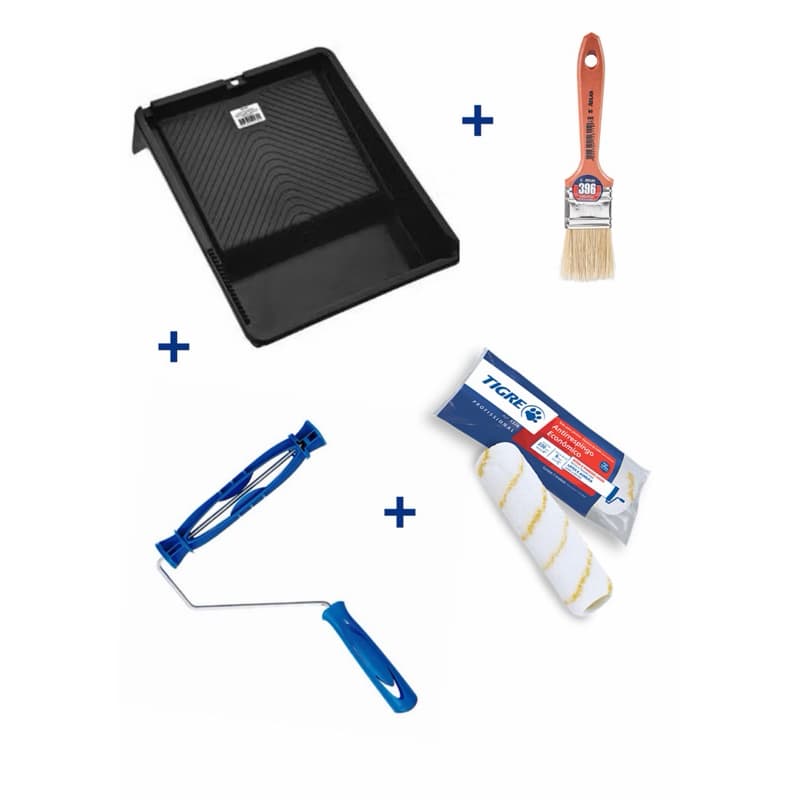 kit Pintura Rolo Suporte Pincel Bandeja
