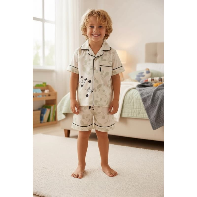 Pijama Infantil  em cetim de seda menino e menina, Estampa do Panda, modelo Americano, pronta entrega 🇧🇷
