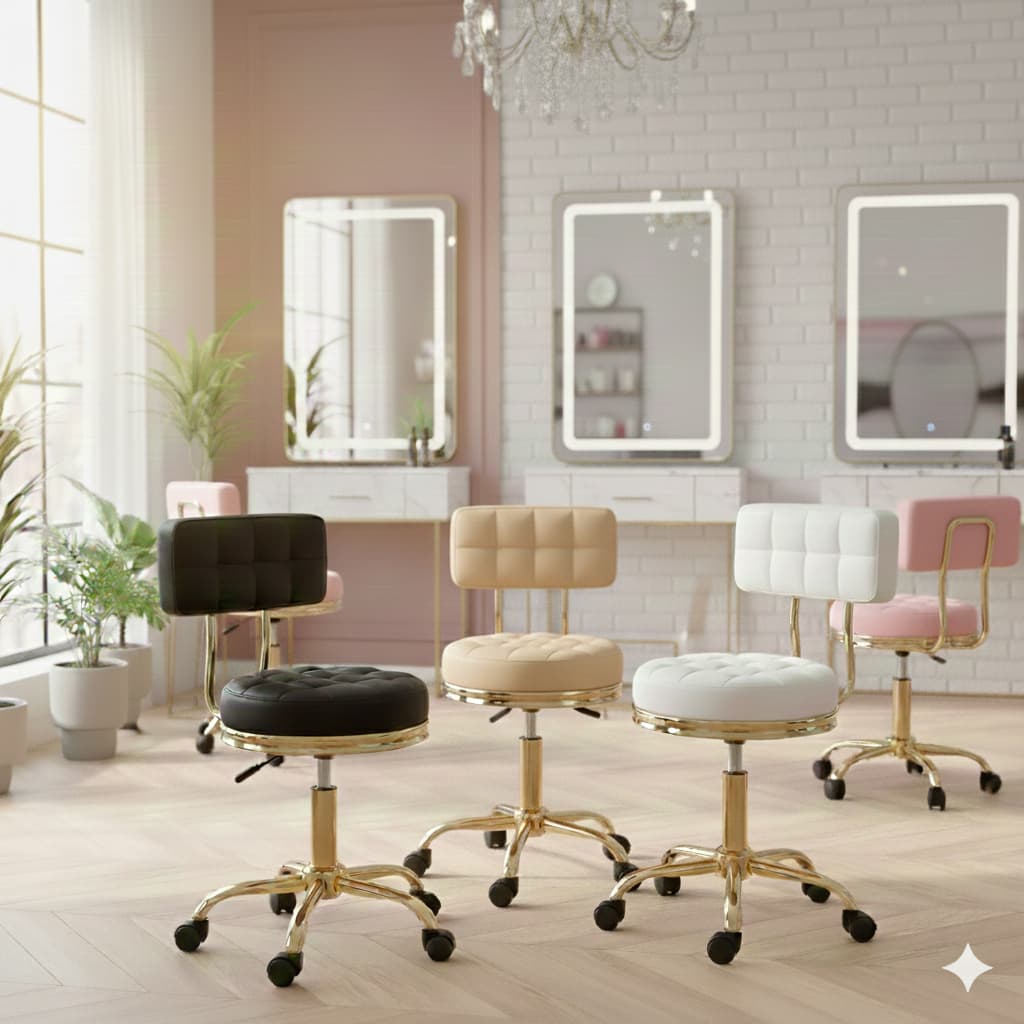 Cadeira Mocho Gold Dourado Estética Tattoo Clinica Salão
