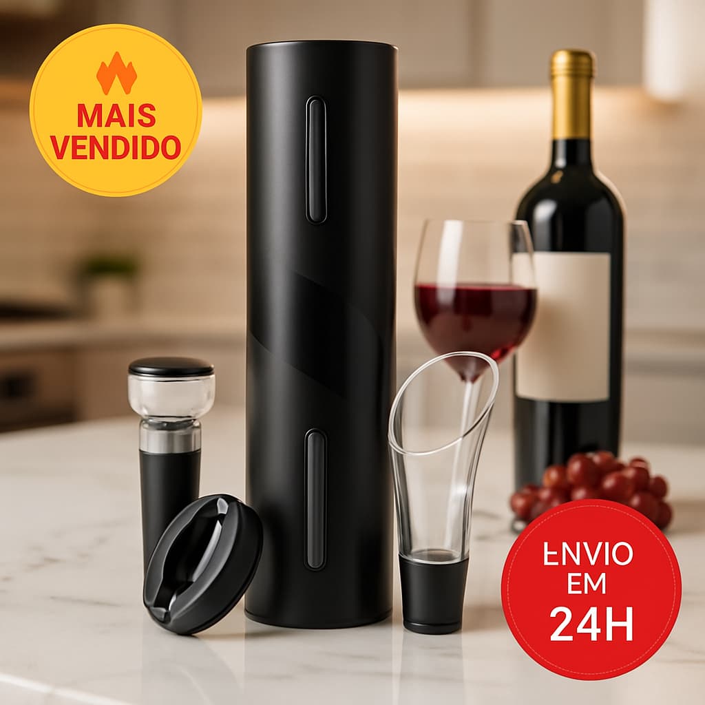 Kit Saca Rolha Abridor de Vinho Elétrico 4 Peças Automatico USB Recarregável Decanter Garrafa