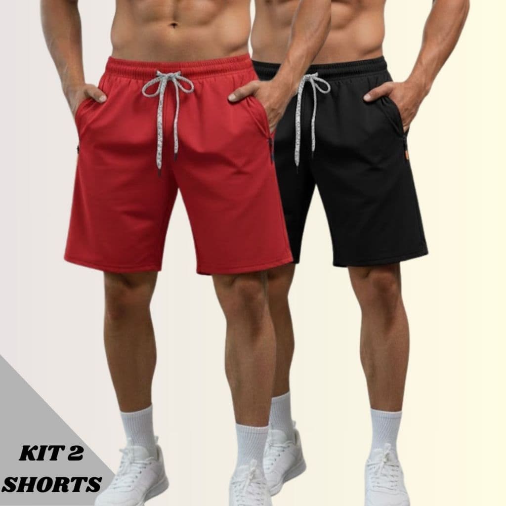 Kit 2 Bermuda Short Tactel Com Elastano Masculino Academia Treino Esporte Praia Basico Liso /CASUAL