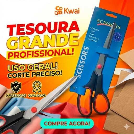 TESOURA GRANDE 9” (23CM)  em Aço Inox – Corte Preciso para Costura e Artesanato
