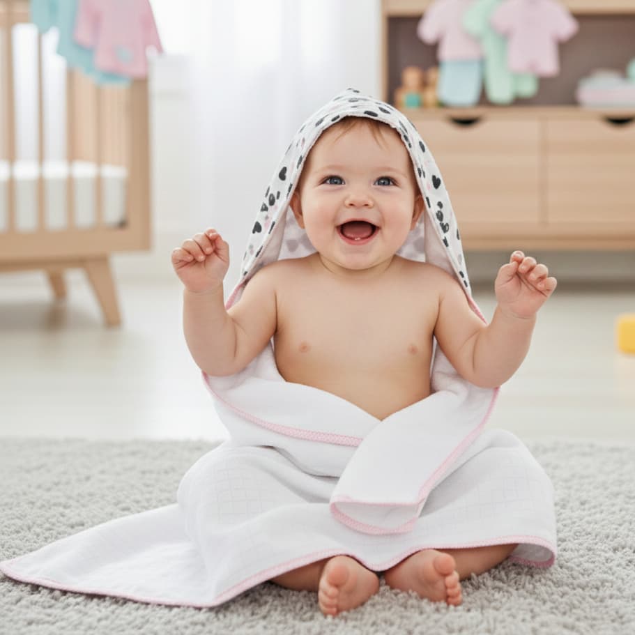 Toalha de banho felpuda  bebê infantil com capuz panda rosa menina 100% algodão macia