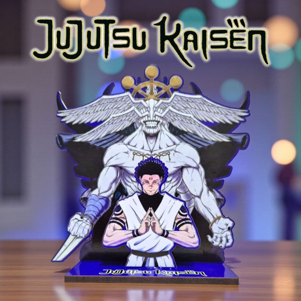 Totem de Mesa Jujutsu Kaisen Mahoraga com Sukuna 15cm + 8cm MDF – presente/setup