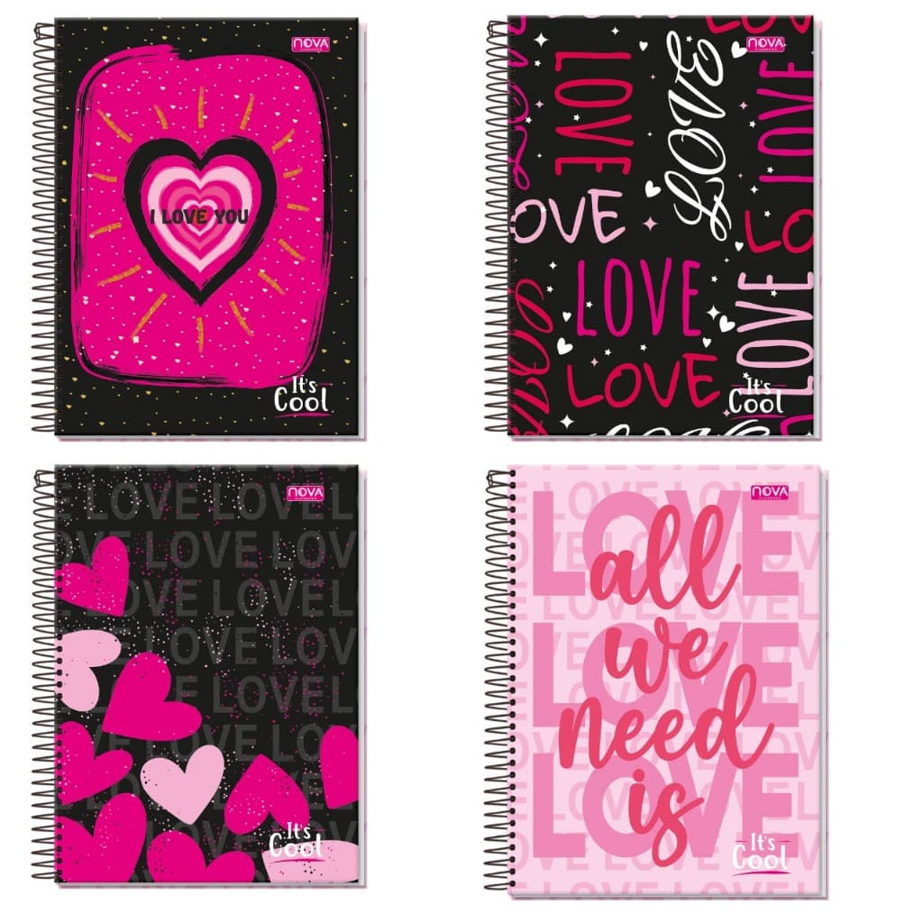 Kit Caderno Capa Dura 1 e 10 Matérias Feminino It's Cool Espiral Material Escolar Papelaria Fofa