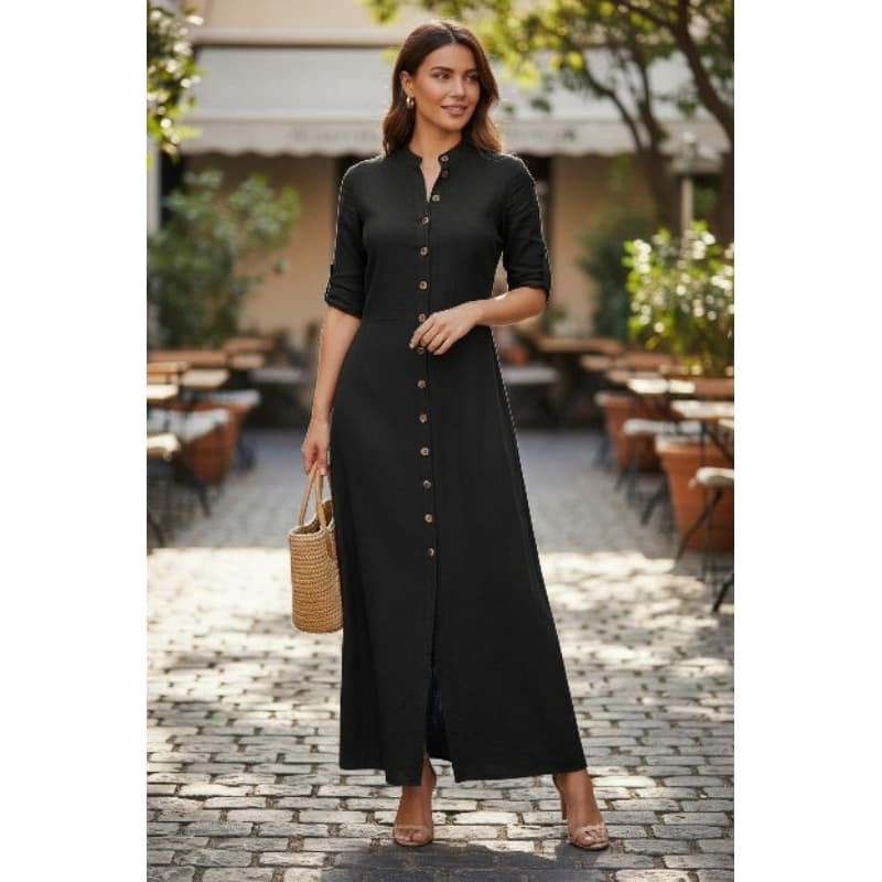 Vestidos Evangélicos Chemise Manga 3/4 Botões Vestido Feminino Longo Elegante Chamise Modéstia