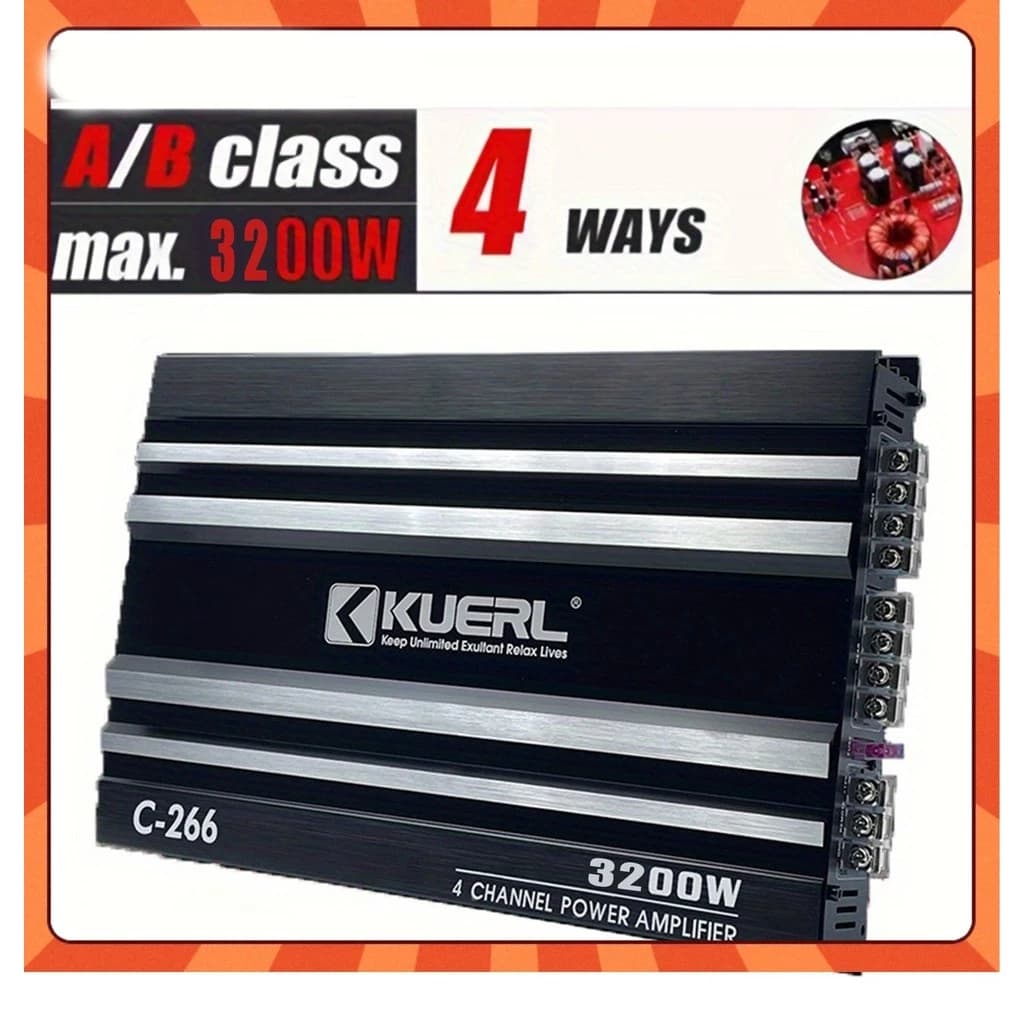 C-236 Car Audio Upgrade Amplificador de Potência, Quatro Canais, 50 Fusível, 2-Way Speaker, Subwoofer Treble, Mid-Bass,