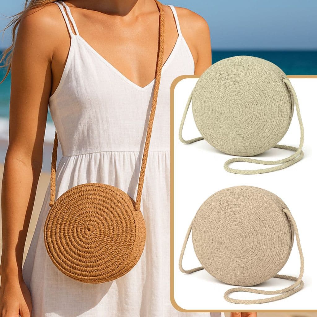 Bolsa De Praia Feminina Bolsa Redonda De Palha Bolsa Transversal Moda De Verão - Envio Imediato