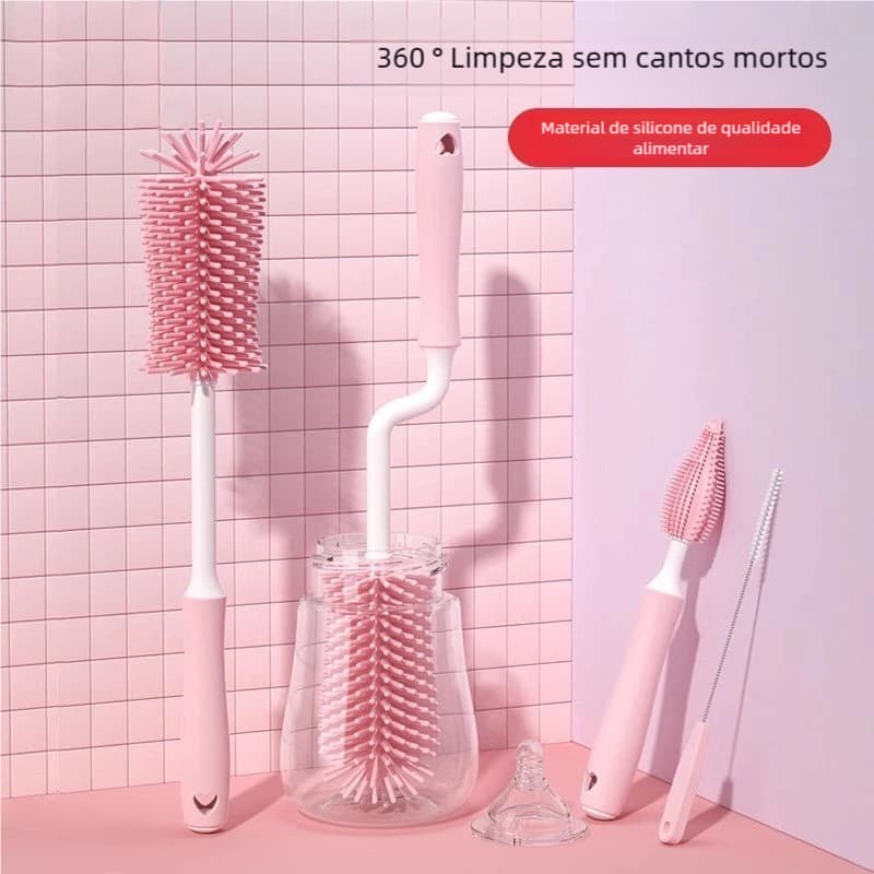 Kit Ferramentas Limpeza Mamadeira - Escova Silicone 360°
