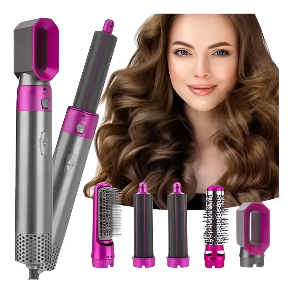Escova Secadora 5 em 1 Multifuncional 110V – Seca, Alisa, Modela - PINK