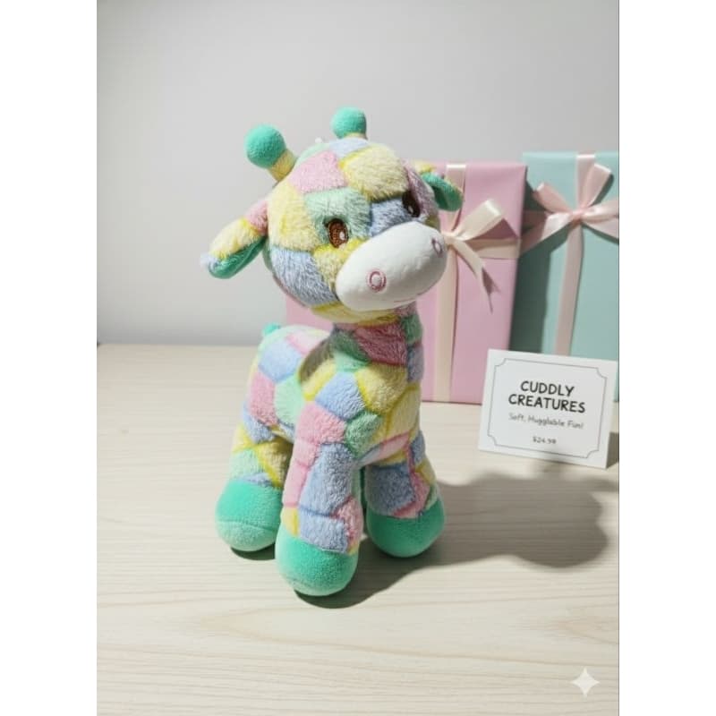 Girafa de Pelúcia Patchwork Colorida - Macia e Fofa para Bebês ou pets