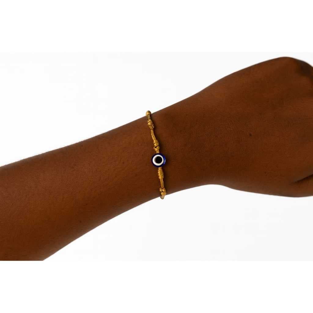 Pulseira Dourada 7 nós Olho Grego – Proteção, Estilo e Boas Energias ✨