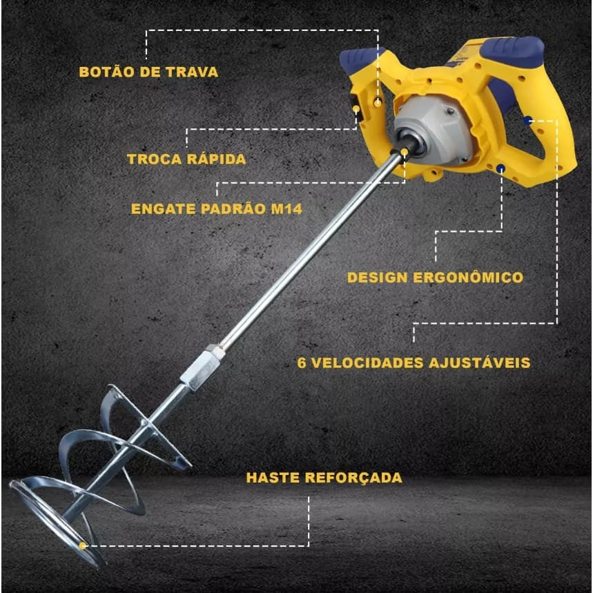 Batedeira de Argamassa e Tinta 1400W Elétrica - 850 RPM - 110V/127V - Alta Performance para Construção e Reforma