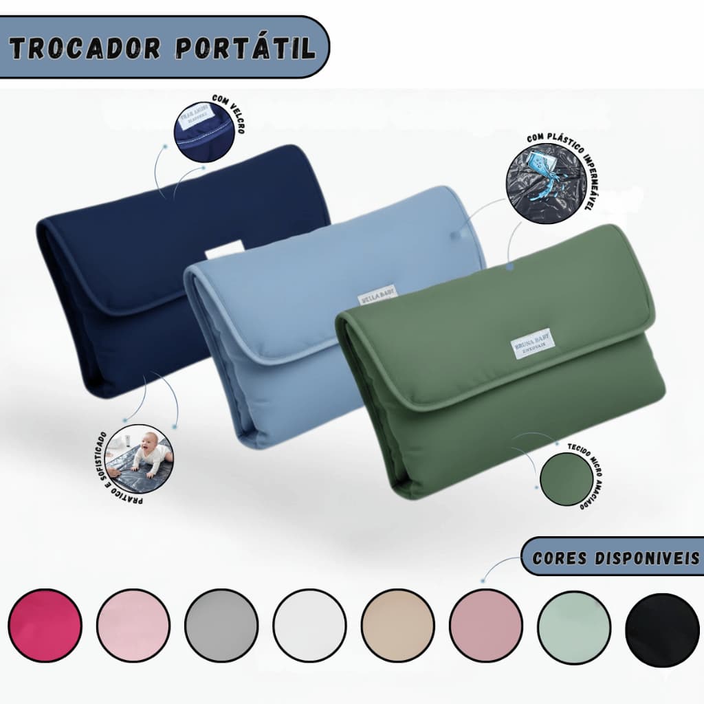 Trocador Portátil Bolsa Acolchoado Grande Dobrável Impermeável - Várias Cores
